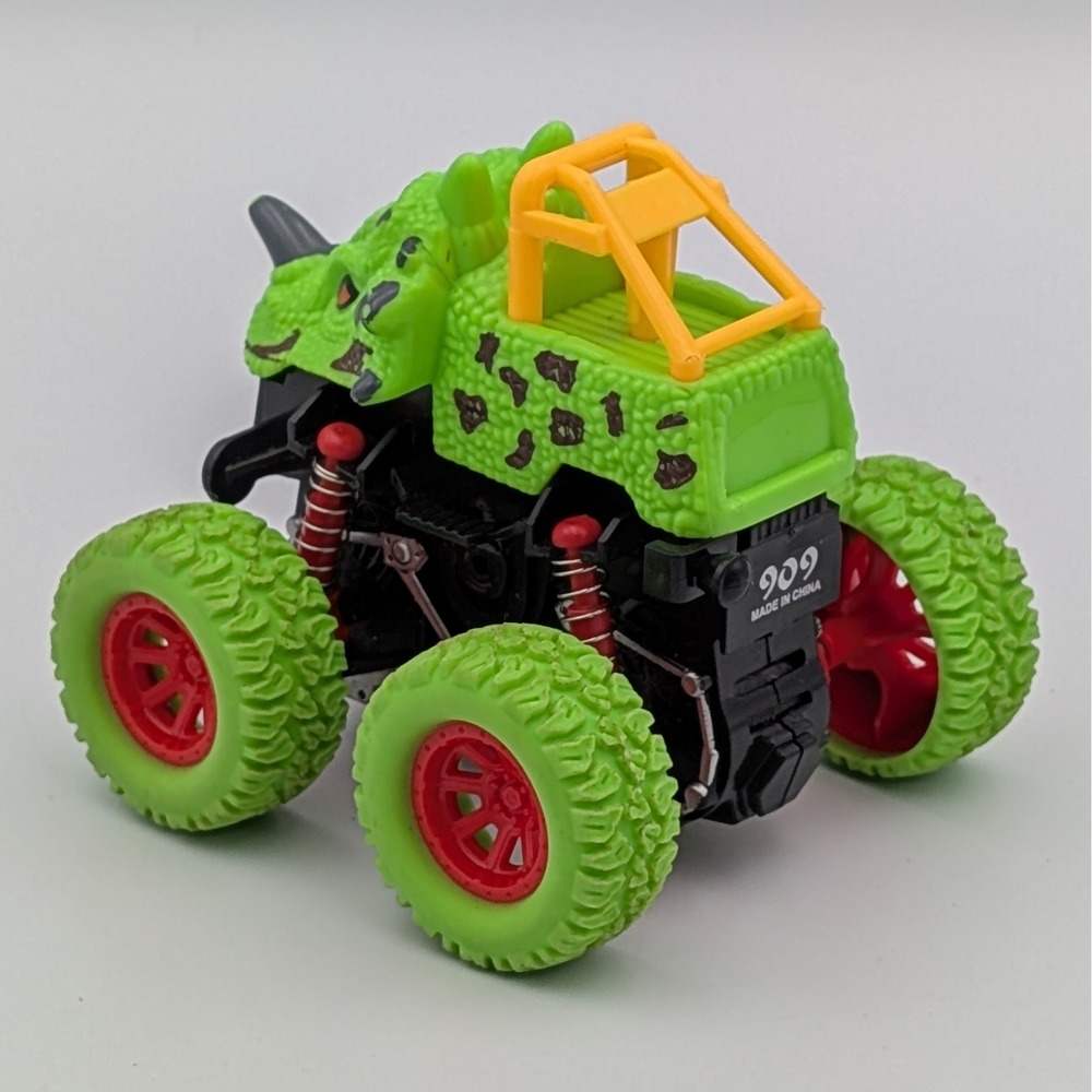 Dinosaur Monster Truck Triceratops Green Friction Powered Toy with Suspension - Picture 2 of 5